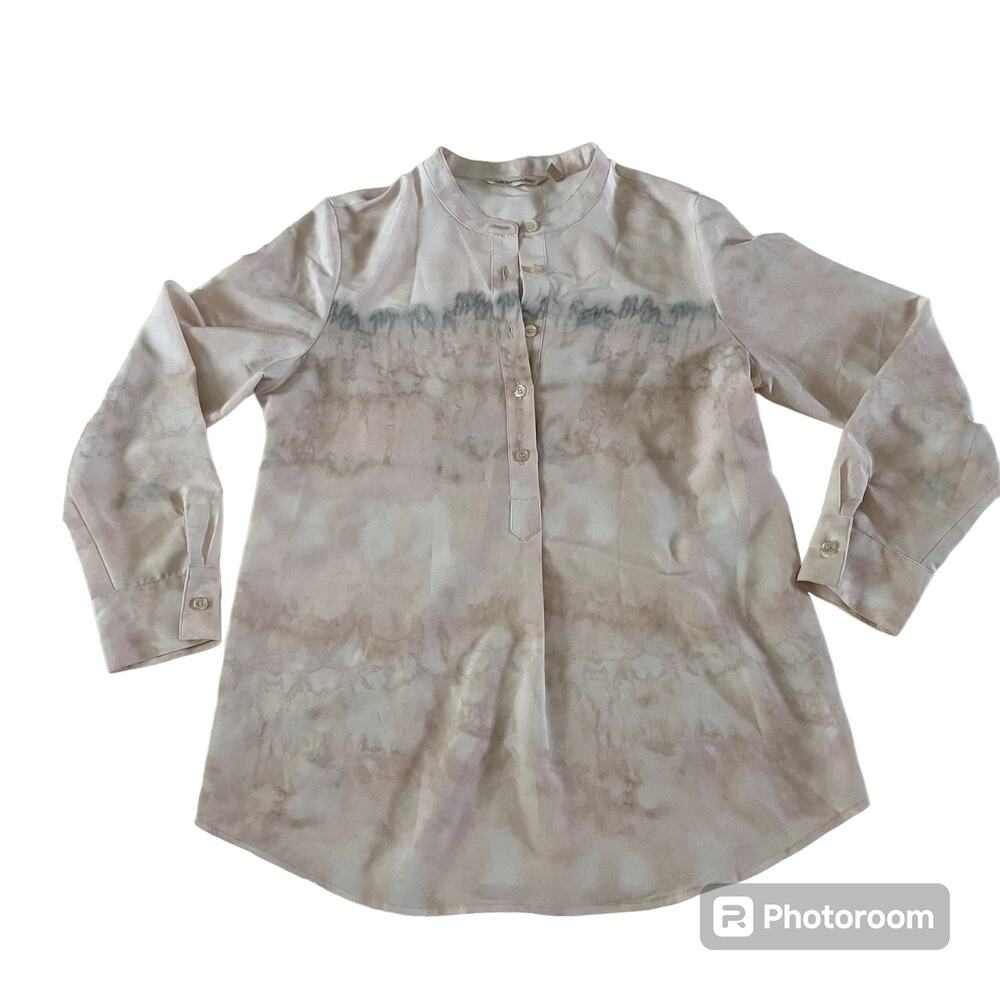 NWOT Soft Surroundings Pink Tie Dye 3/4 Button Top Blouse Womens Petite Small